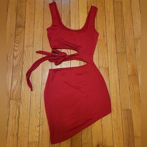 Red cut out tie sexy bodycon club cocktail party mini dress